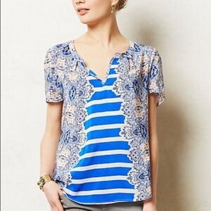 Anthropologie/Maeve silk BluePaisley Archivist Tee